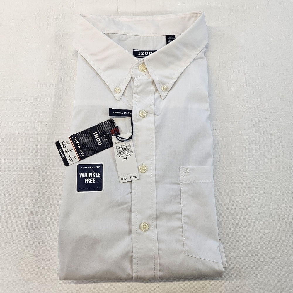 IZOD Big & Tall Men's 2XL White Button Down BIG FIT Dress Shirt NWT